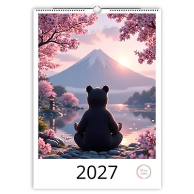 Meditierende Tiere Japan-Kalender 2027 mit Bär vor dem Fuji